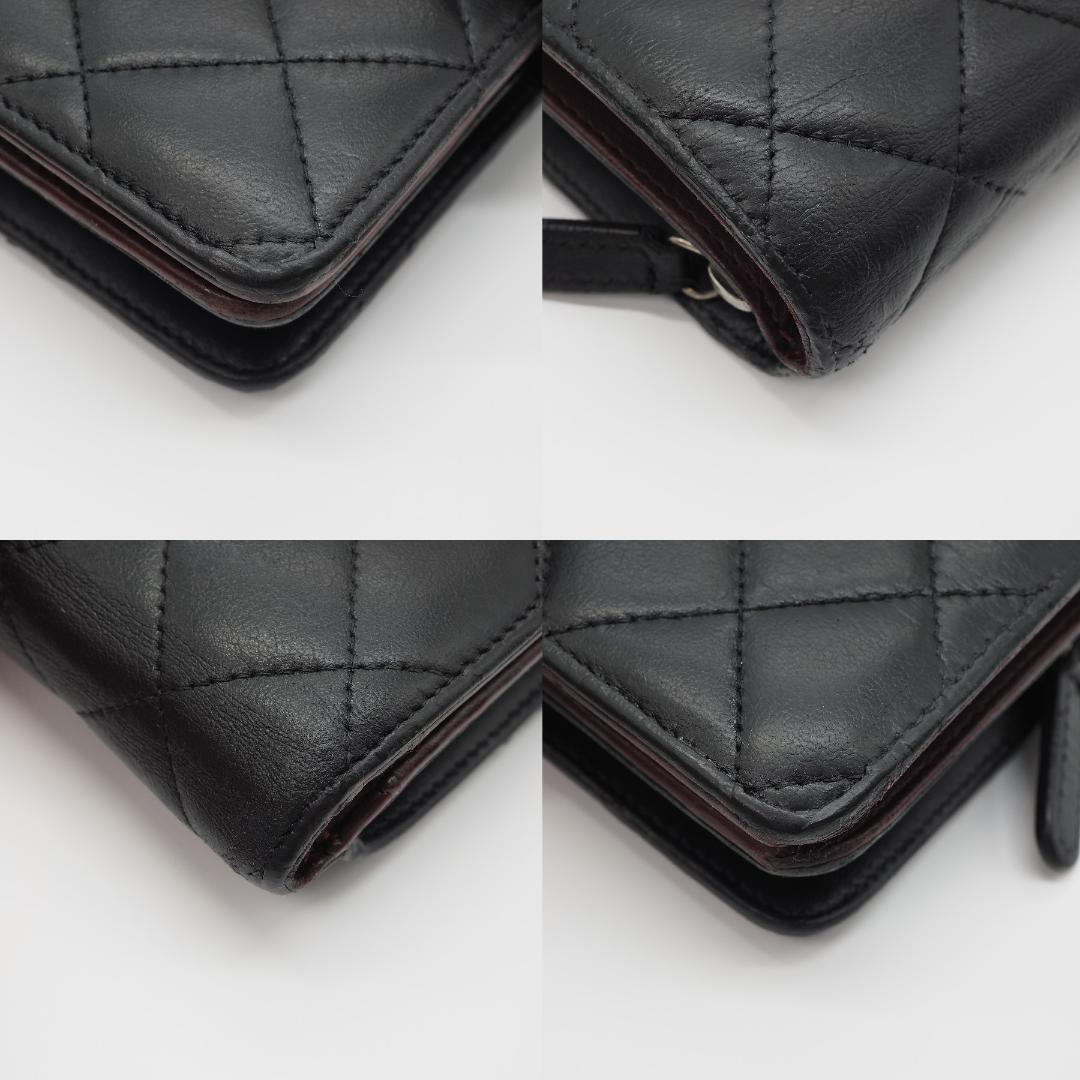 CHANEL シャネル マトラッセ 二つ折り ミドル財布 シルバー金具 黒