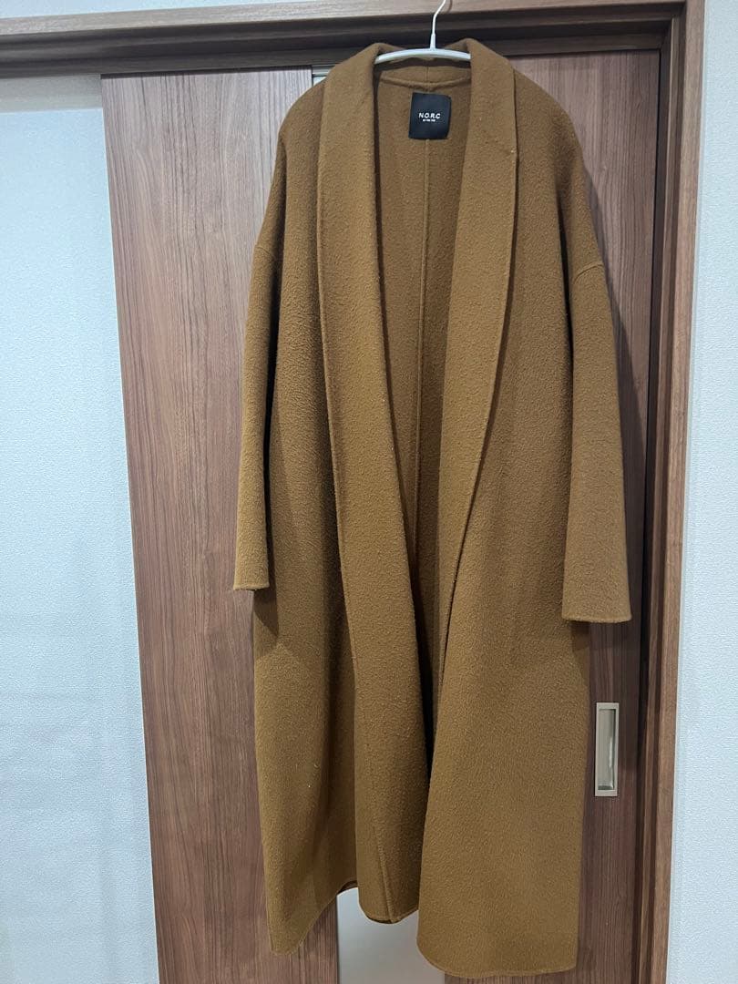 N.O.R.C ブラウン ウールリバーショールカラーガウンコート