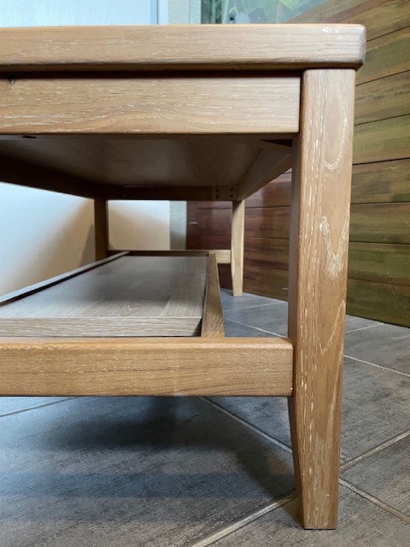 展示品■天然木オーク材 無垢リビングローテーブル/センターテーブル/テレビボード