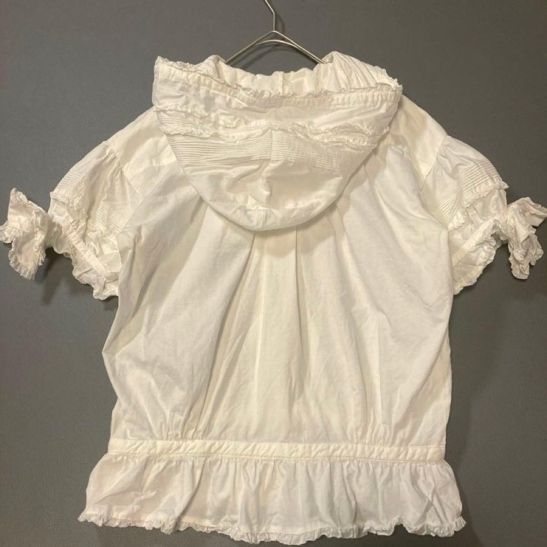 【希少】ピンクハウス　フード付き 半袖ブラウス コットン ピコフリル リボン 白