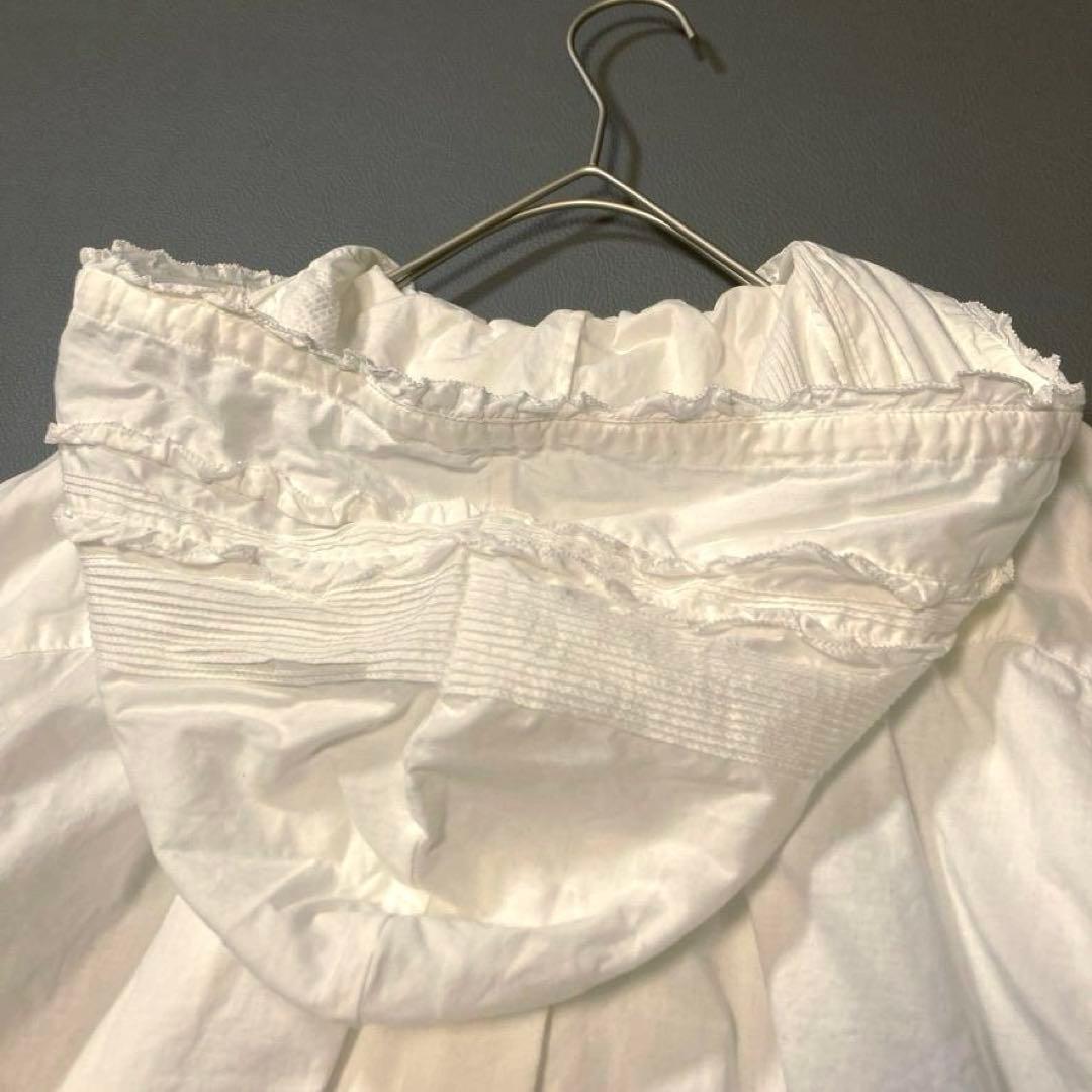 【希少】ピンクハウス　フード付き 半袖ブラウス コットン ピコフリル リボン 白