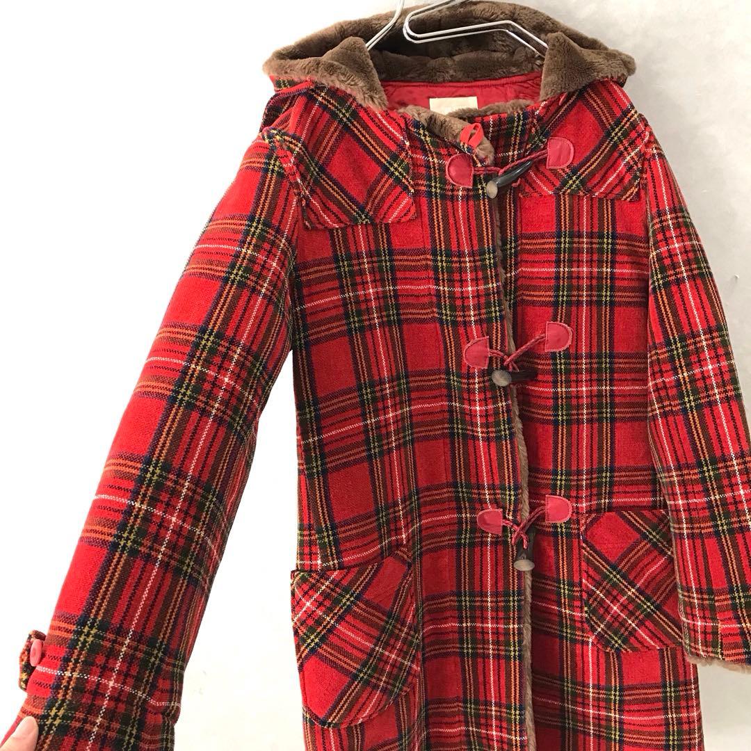 PINK HOUSE タータンチェック ボア ダッフルコート 赤 希少 フリー