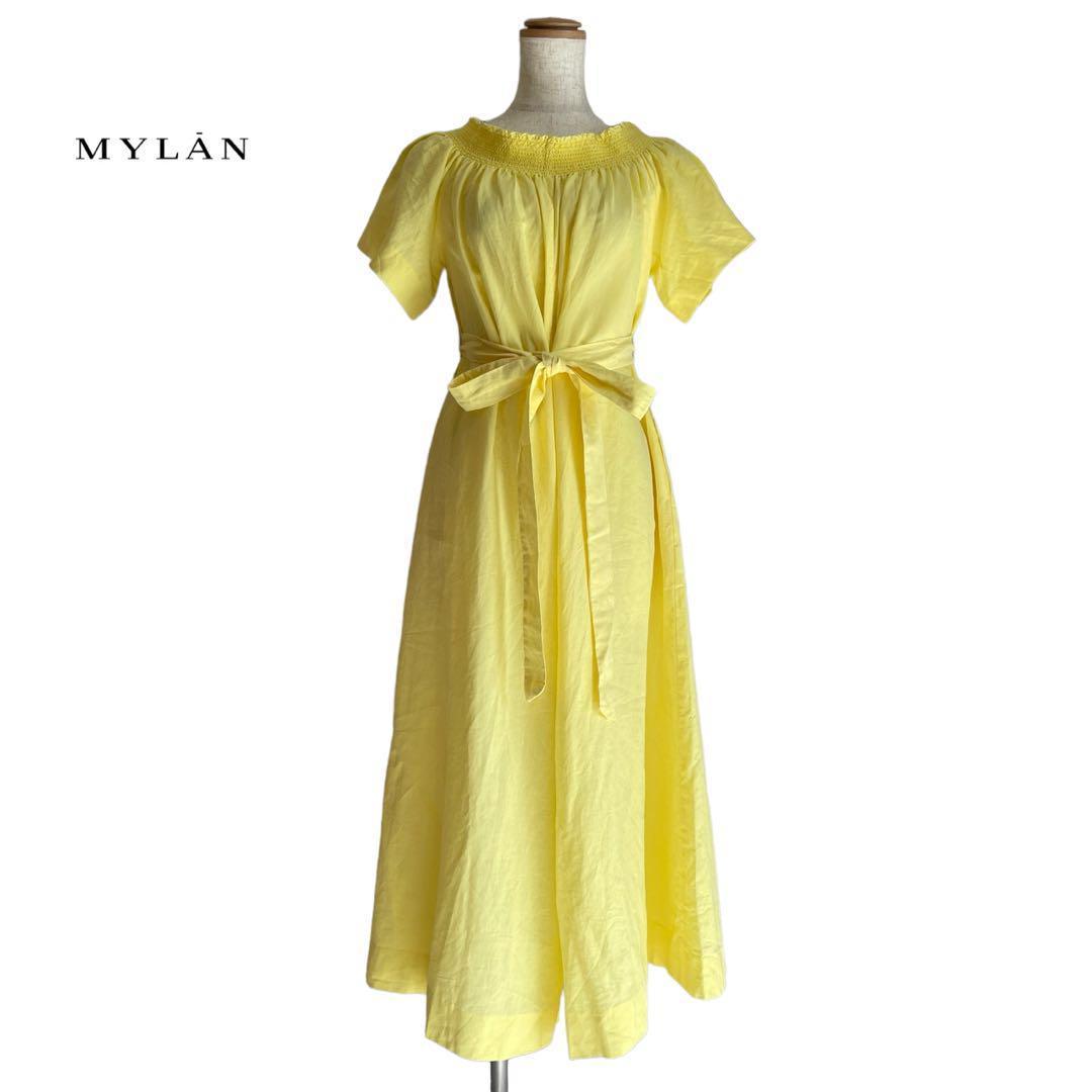 美品　マイラン　コンビネゾン　オールインワン　リネン　黄色