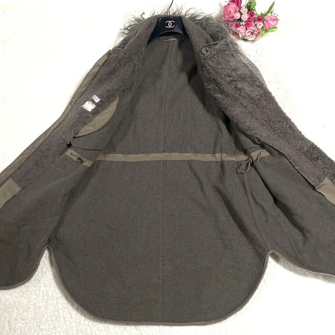 希少● ブルネロクチネリ ロングコート ファー ムートン 切替 ウール グレー