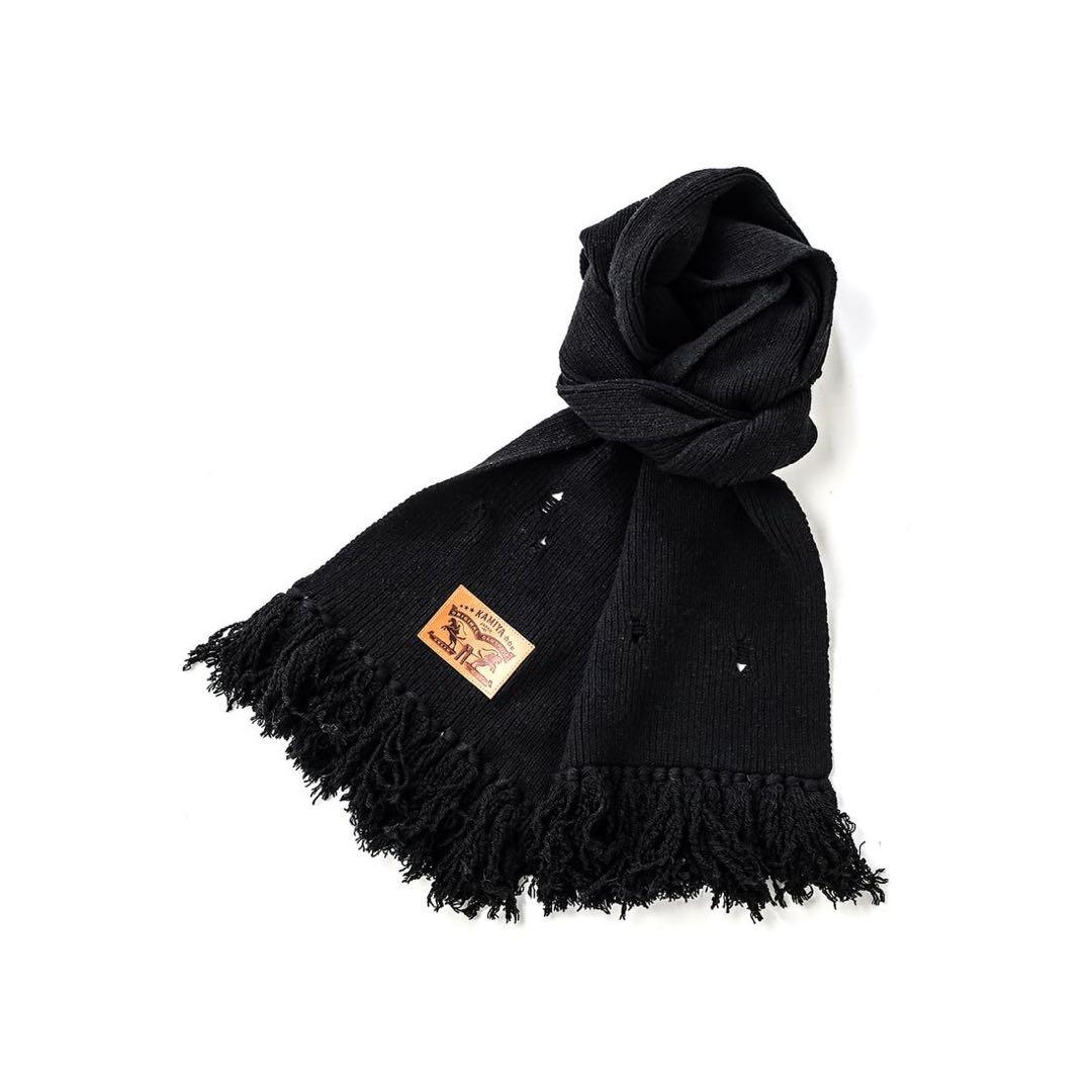 KAMIYA Distressesd Mufflar BLACK マフラー