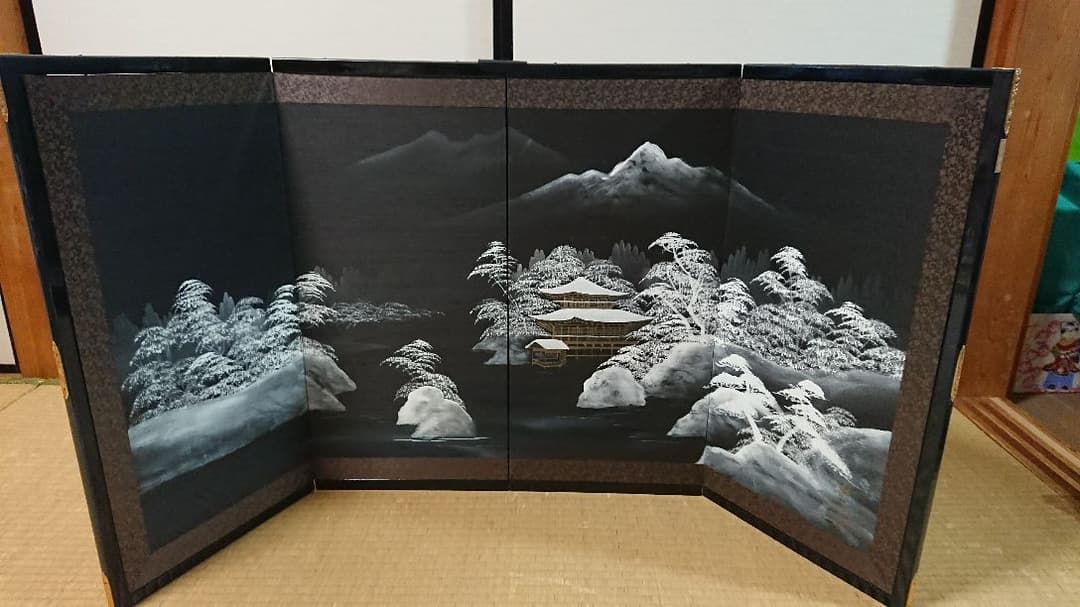 屏風 金閣寺 アヤメの二枚