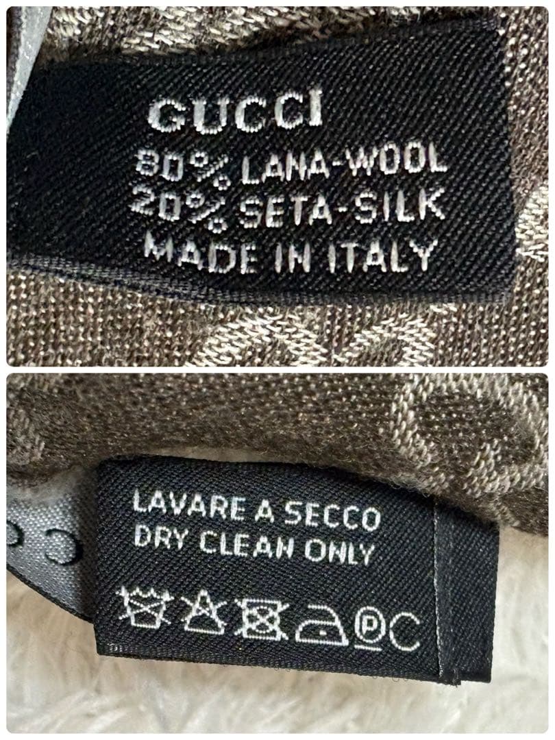 イタリア製　GUCCI ストール　GG柄　ブラウン　大判　ウール　シルク
