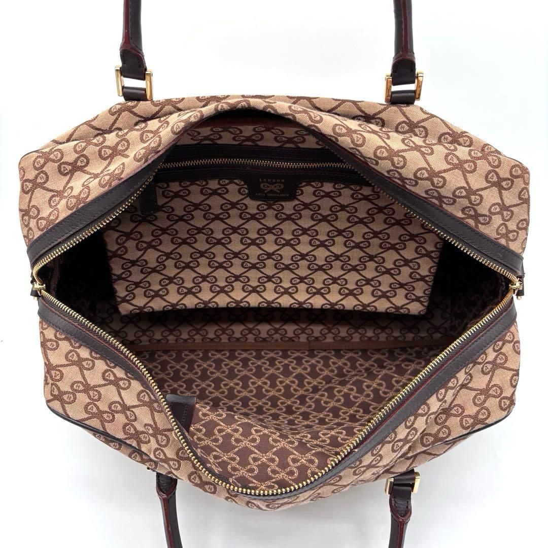 ✨希少✨アニヤハインドマーチ　ボストンバッグ　2way　リボン柄　総柄　ブラウン