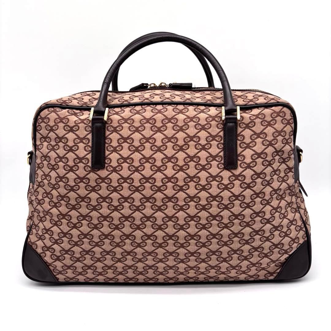 ✨希少✨アニヤハインドマーチ　ボストンバッグ　2way　リボン柄　総柄　ブラウン