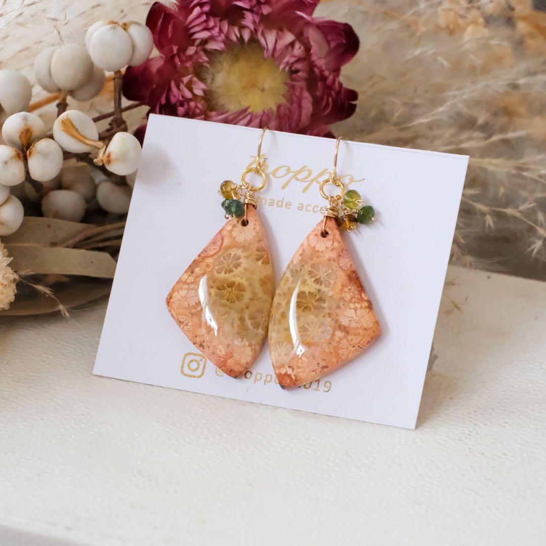 skygray 14kgfテラコットカラーフォッシルコーラルピアス