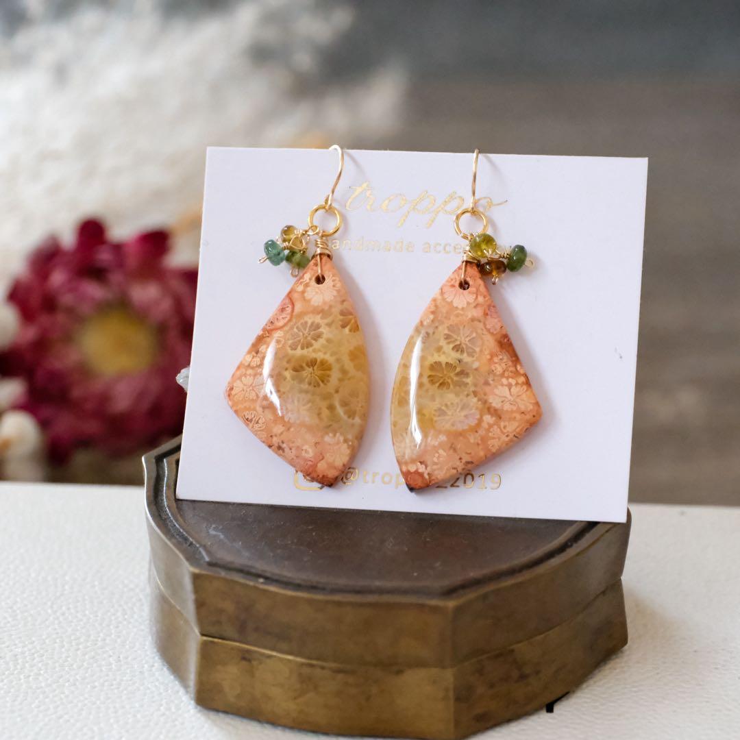 skygray 14kgfテラコットカラーフォッシルコーラルピアス