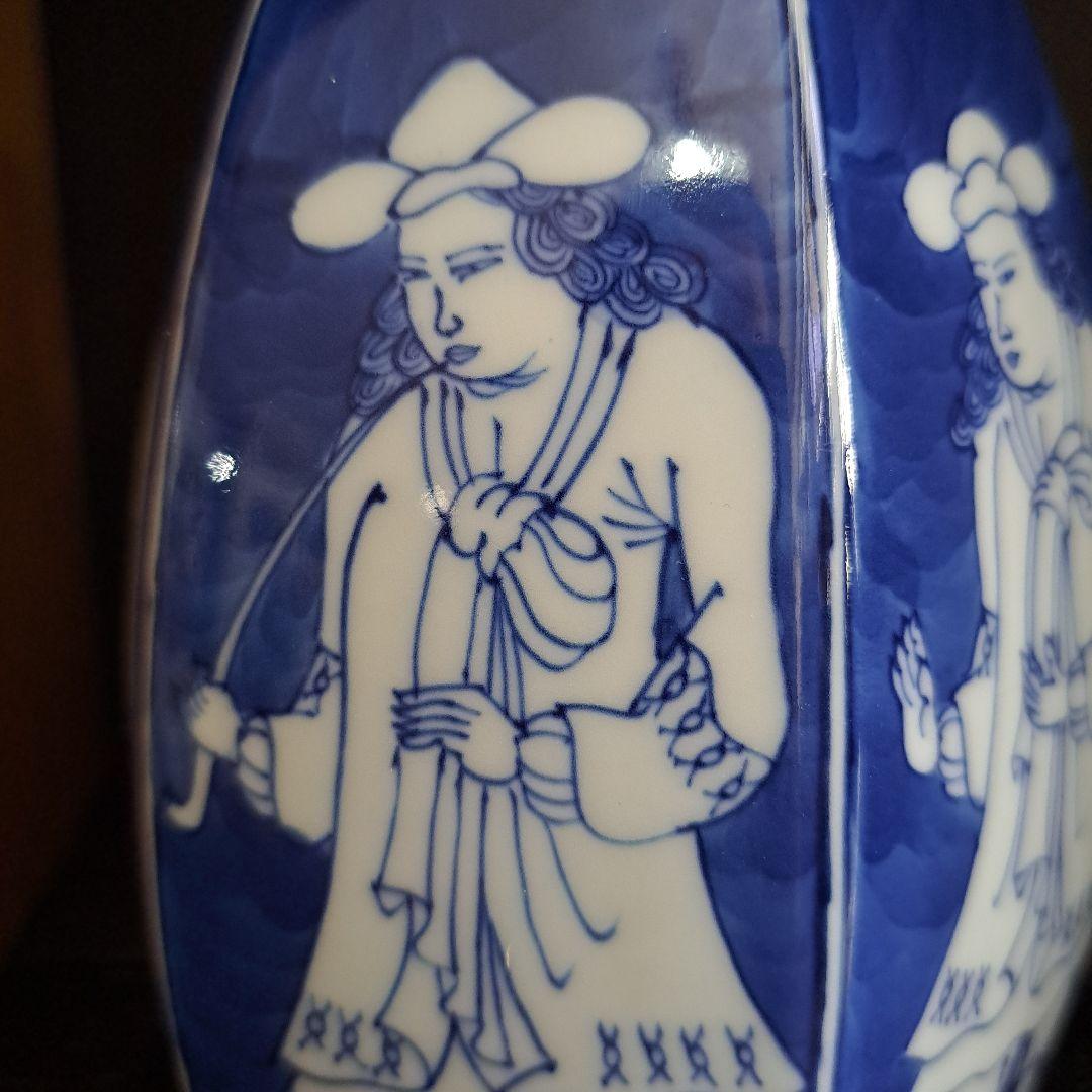 館林源右衛門　古伊万里　紅毛人物絵　オランダ人　洋酒瓶　六角瓶　共箱入