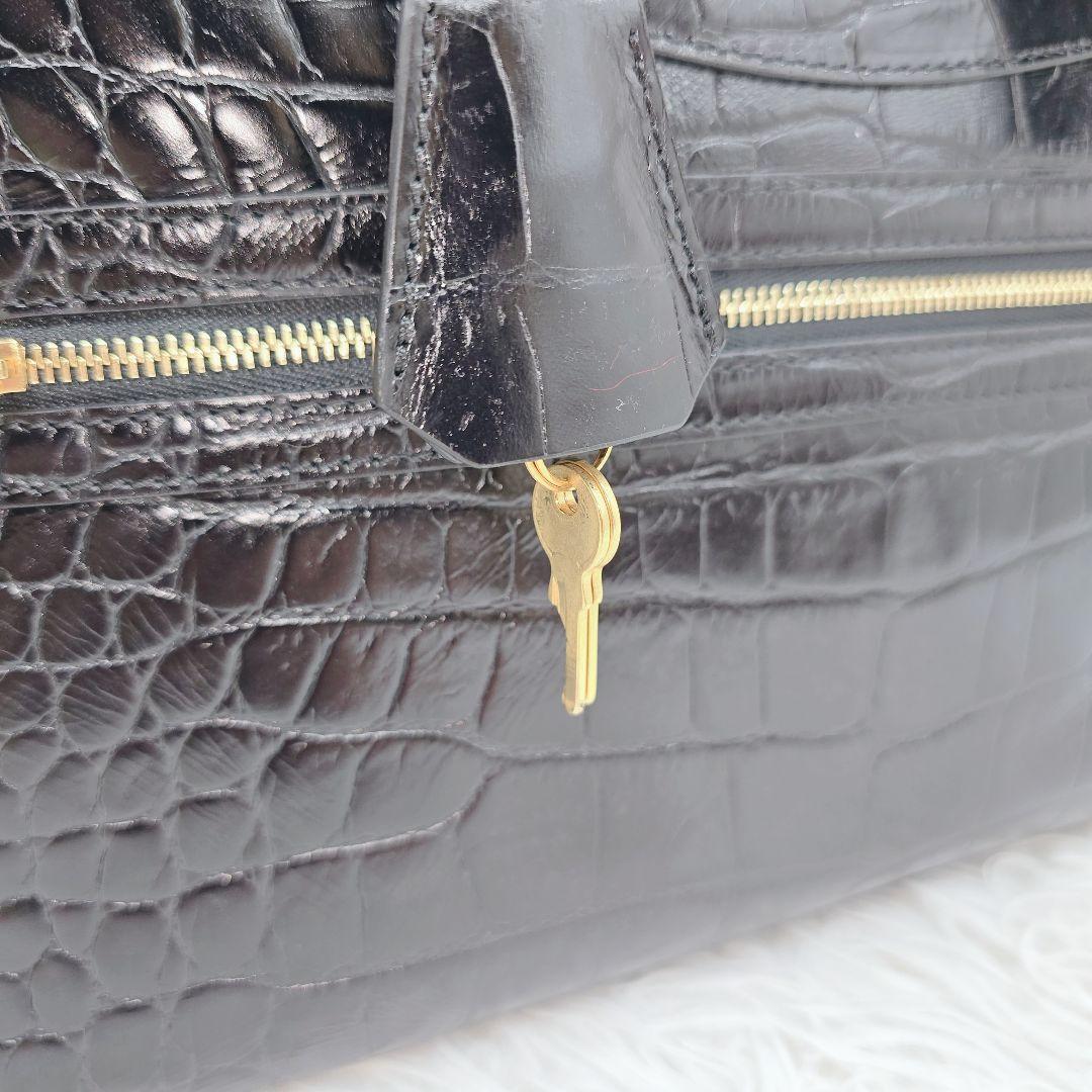 ✨未使用品✨J&M DAVIDSON 本革 クロコ 型押し ボストンバッグ 黒