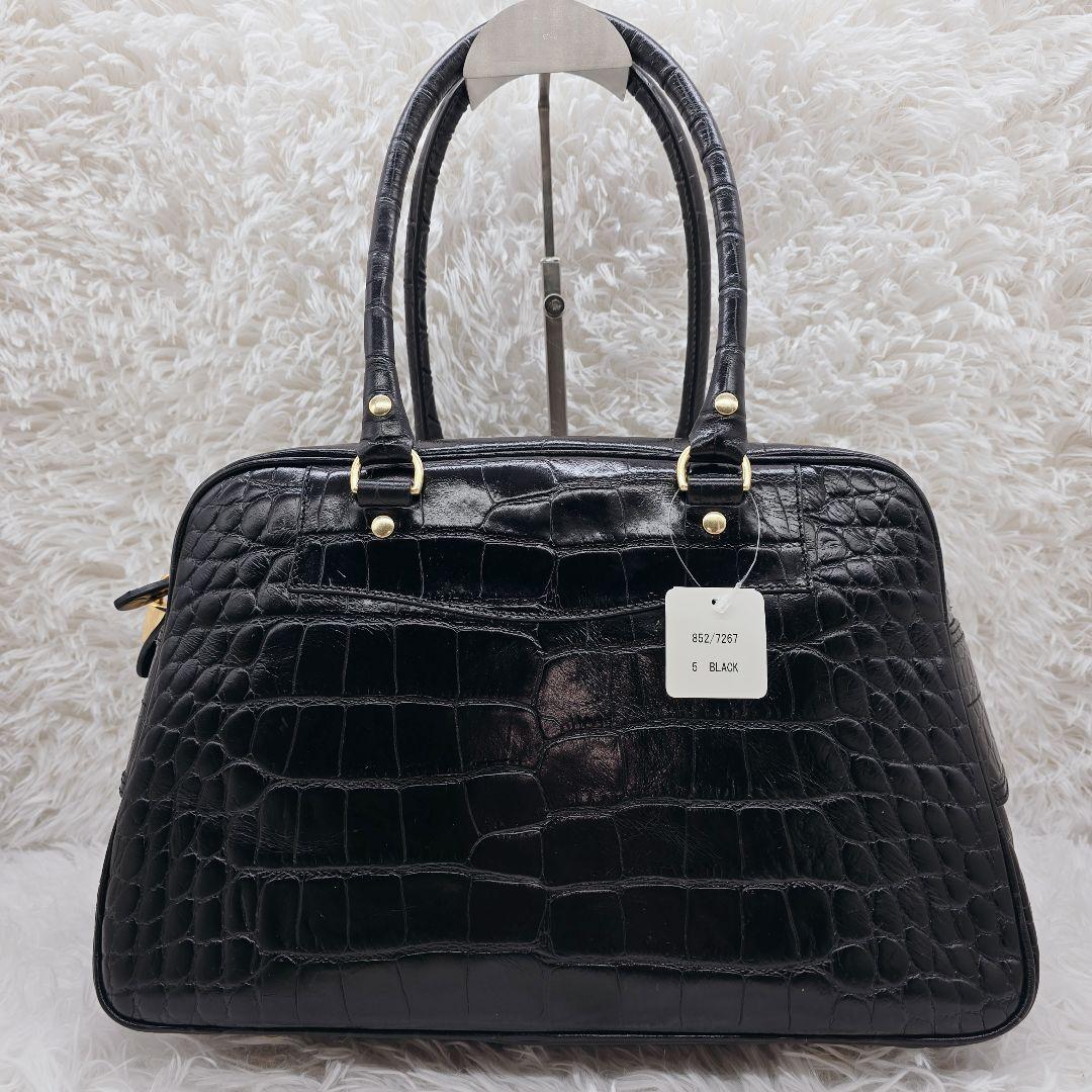 ✨未使用品✨J&M DAVIDSON 本革 クロコ 型押し ボストンバッグ 黒