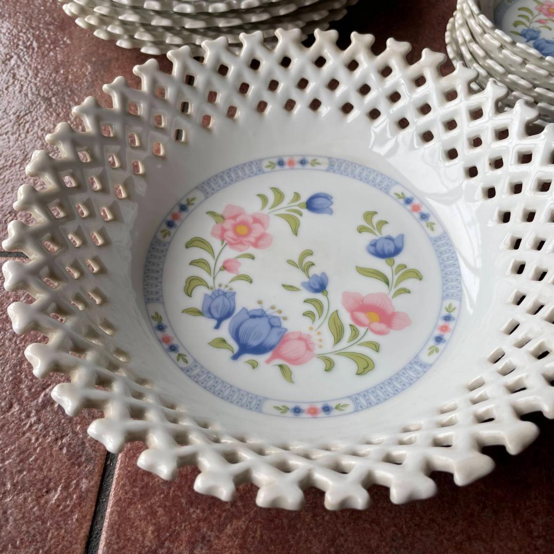 未使用）計11枚 大皿1/平皿5/深め取皿5 ケイトマイアンヌ 網透かし