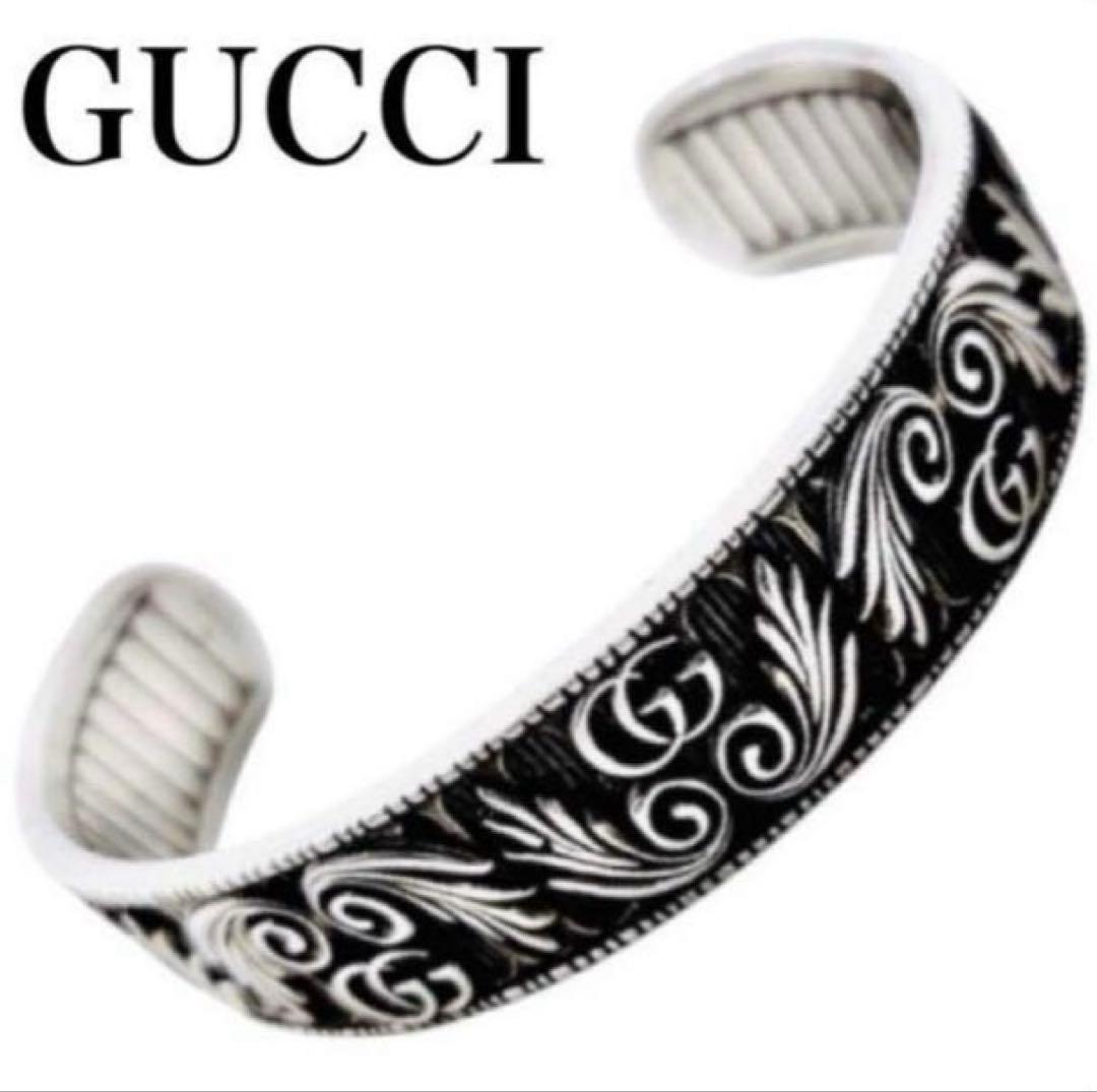 【極美品】GUCCI グッチ羽根リーフフェ ザーGG ブレスレットバングル