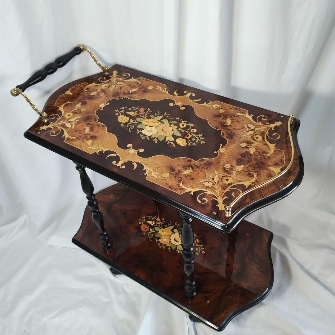 【関東地方限定販売】e【難あり】イタリア製 象嵌 キャスター付きキッチンワゴン