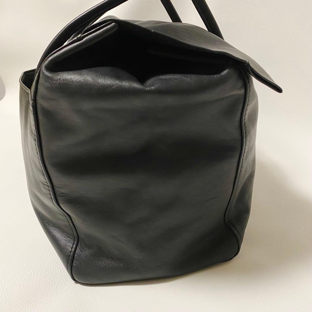 Hoaw フラップボストンバッグ　トートバッグ　レザー　大容量　黒　マグネット