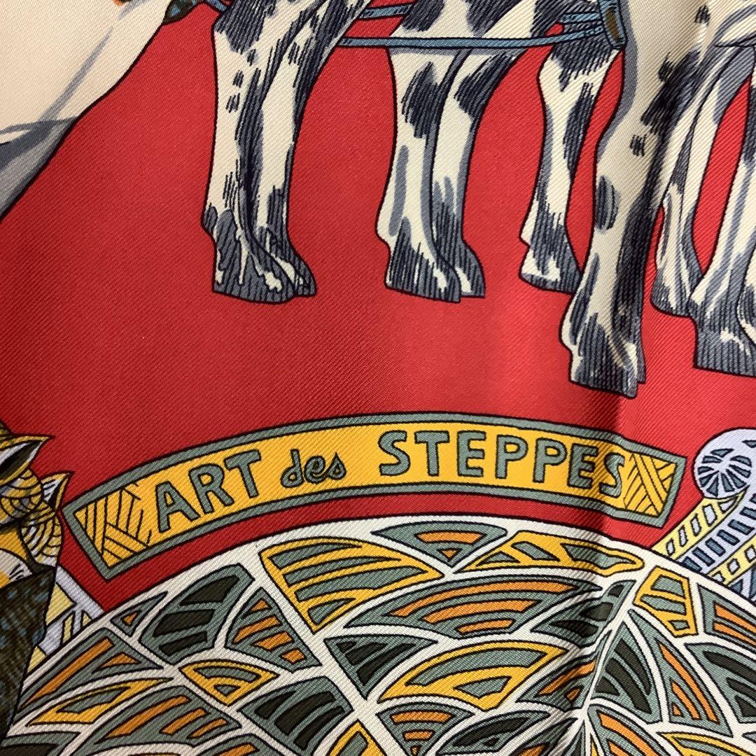 さ*こ様 【美品】HERMES エルメス スカーフ バンダナ 馬柄 レッド系