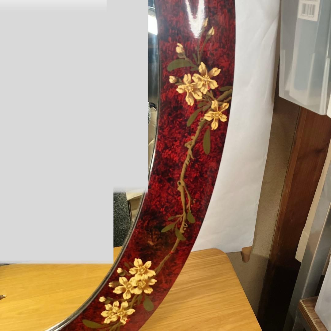 大型 ウォールミラー 鏡　楕円形 花柄 レトロ 壁掛けミラー インテリア