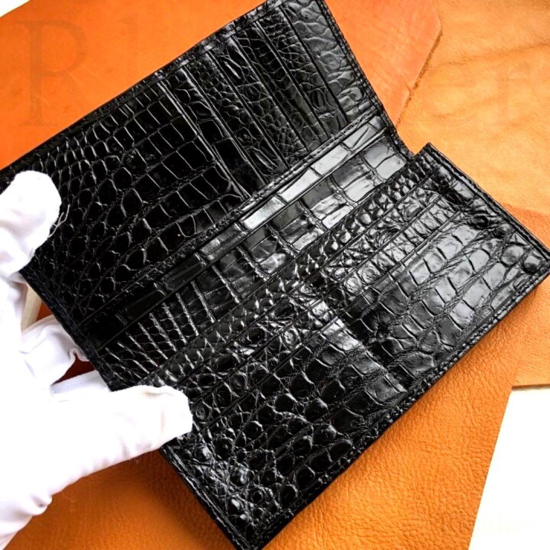 無双 クロコダイル 一枚革　ワニ革　クロコダイル　長財布 折り財布 二つ折り