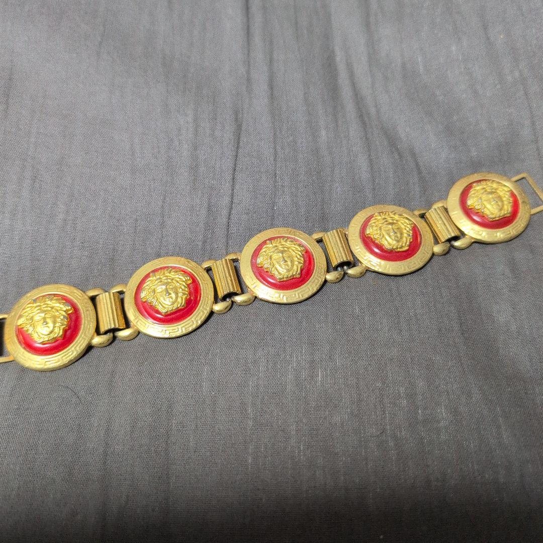 ヴェルサーチ　ブレスレット　メデューサ　ロゴ　ゴールド×レッド