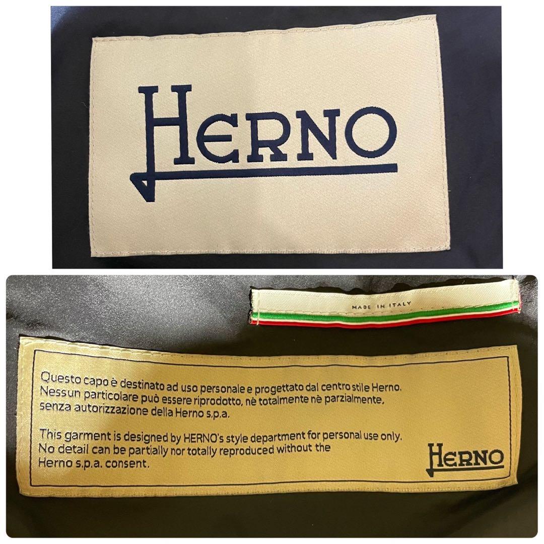 ①HERNO ヘルノ Aライン コンビダウンコート ネイビー系 レディース