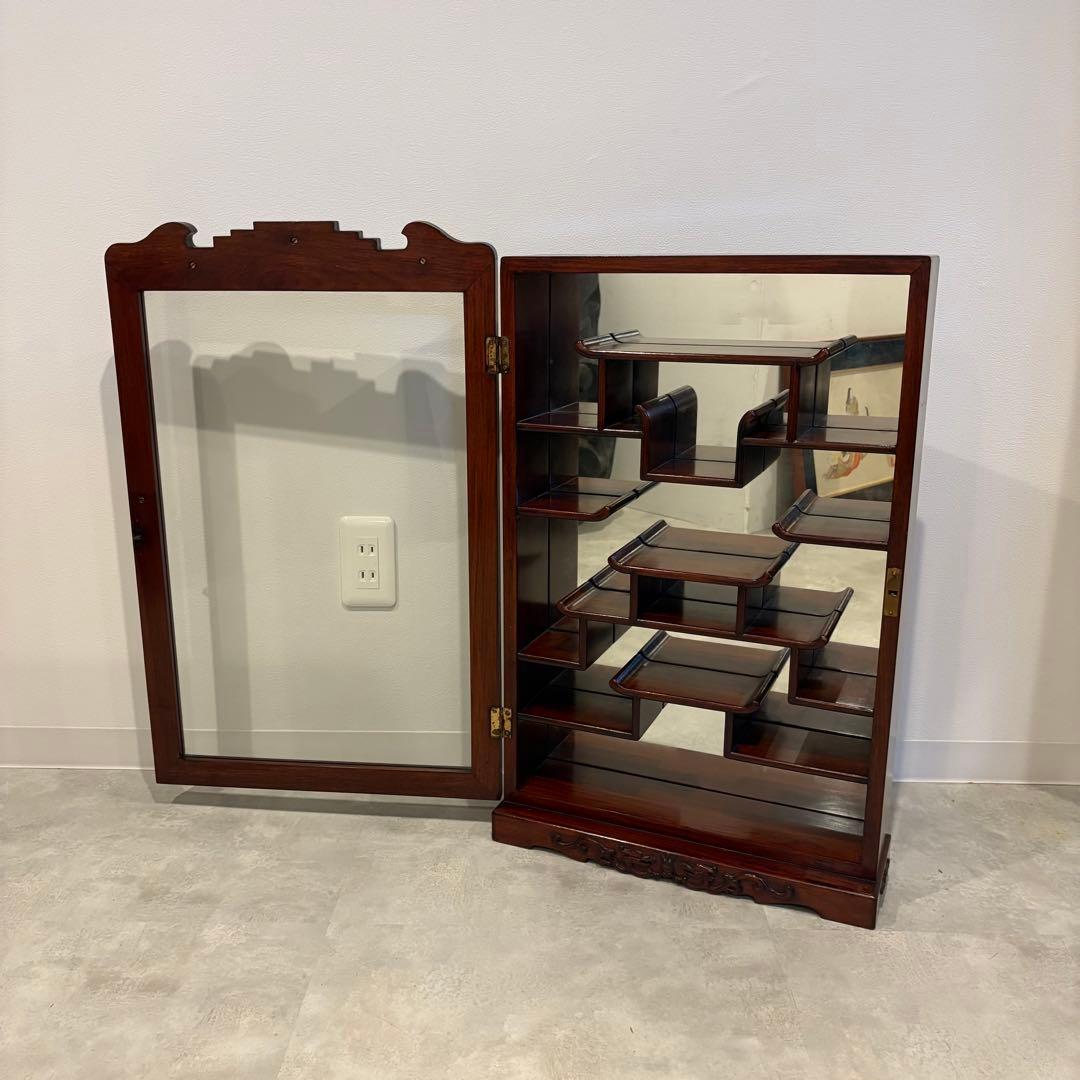 飾り棚　唐木　ショーケース　ミラーバック　ビンテージ