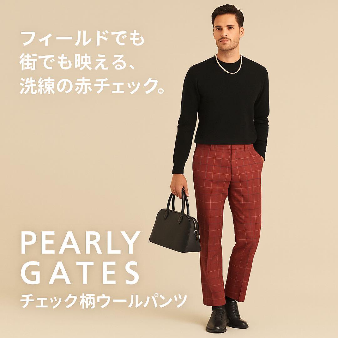 【PEARLY GATES】赤チェック柄ゴルフパンツ LL