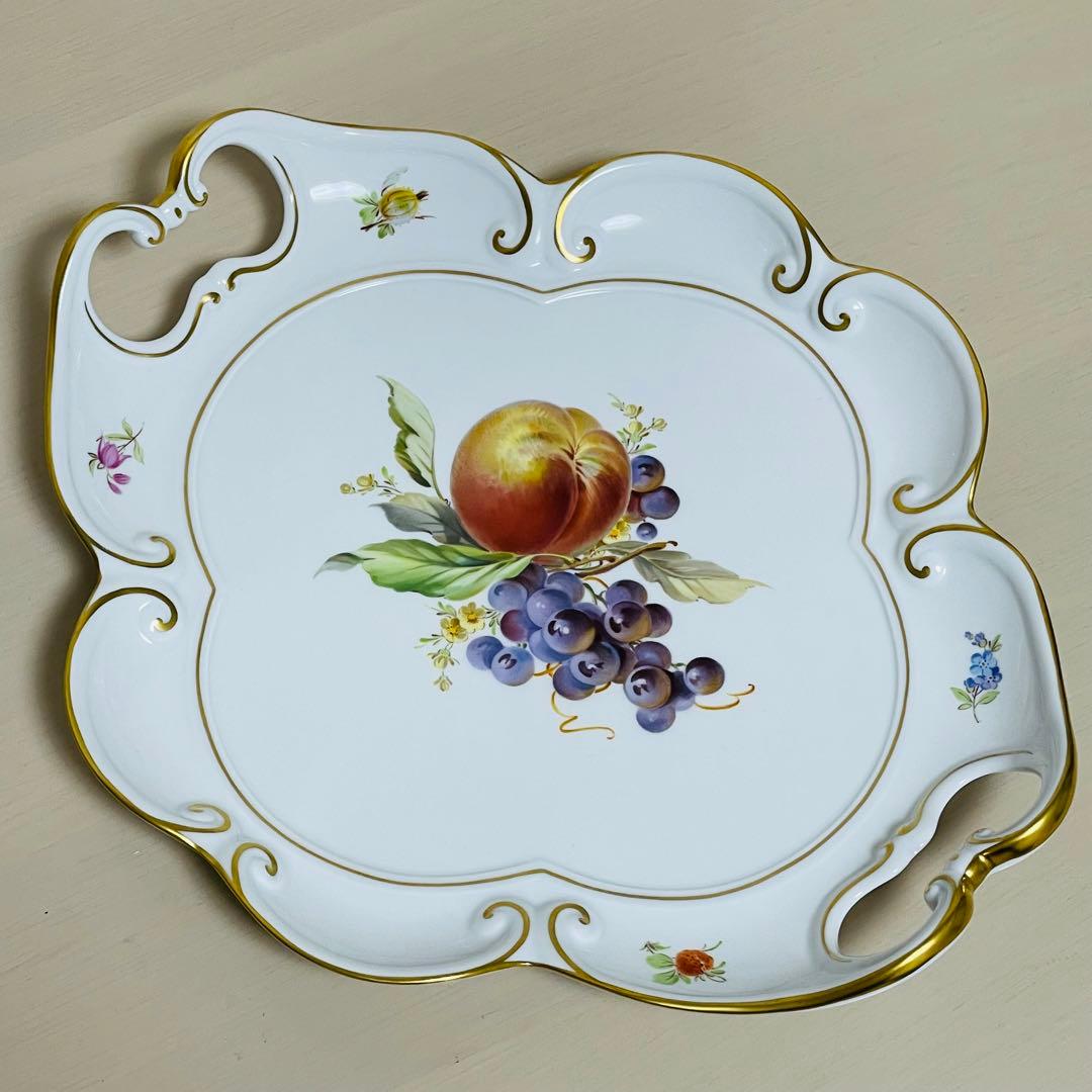 大型 Meissen マイセン フルーツ オーバルプレート 持ち手付き 飾り皿
