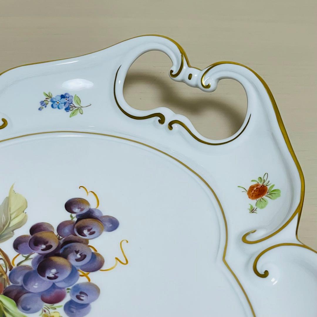 大型 Meissen マイセン フルーツ オーバルプレート 持ち手付き 飾り皿