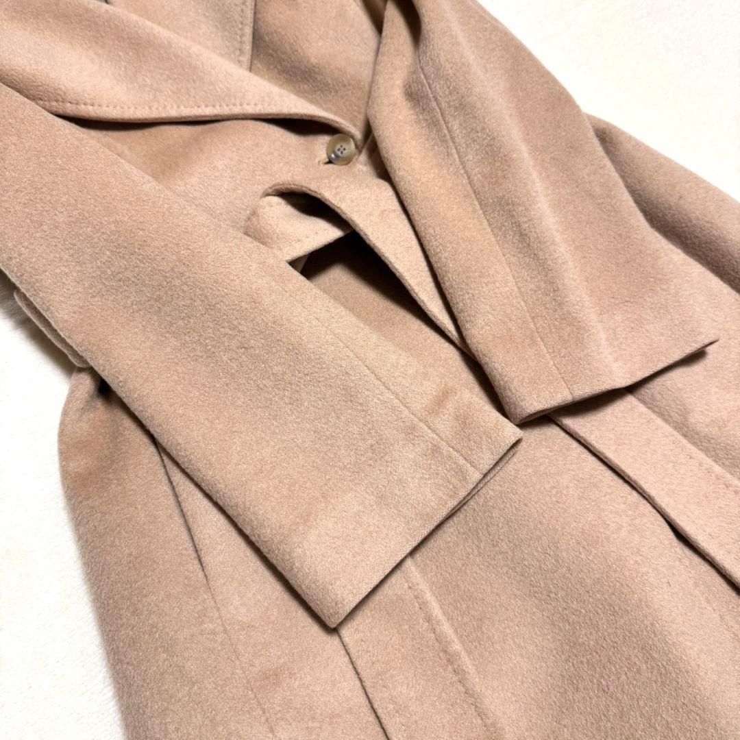 美品 ロペ カシミヤ混 ビッグカラー ロングコート ベルト キャメル 40
