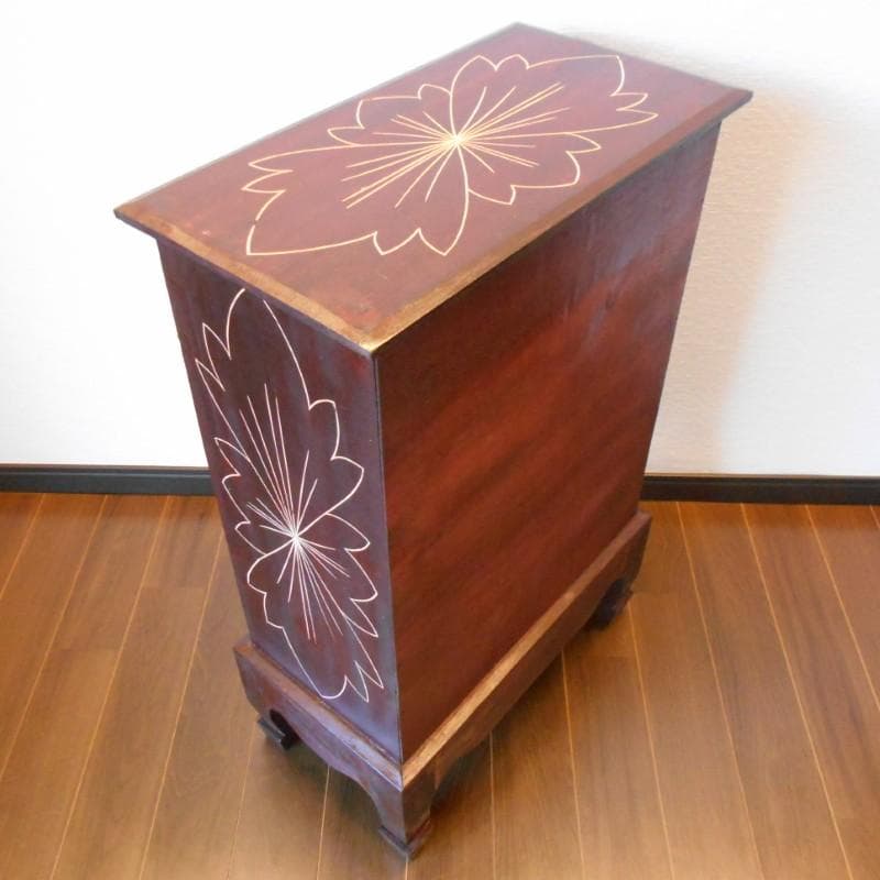 花柄模様 猫足 キャビネット アジアン家具 バリ家具 収納家具 完成品家具