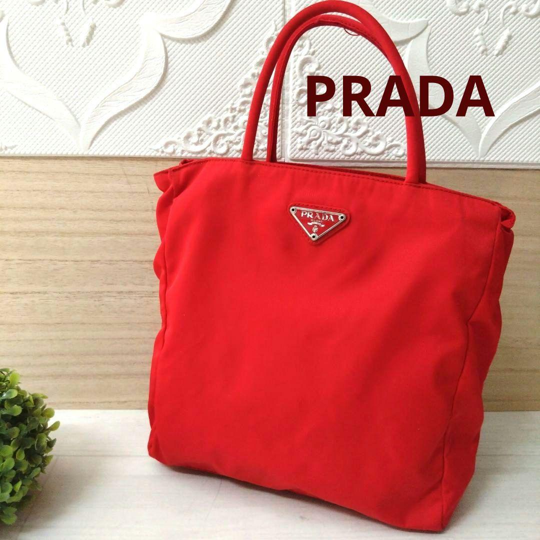 良品 PRADA プラダ トートバッグ ハンドバッグ　ナイロン　レッド　赤