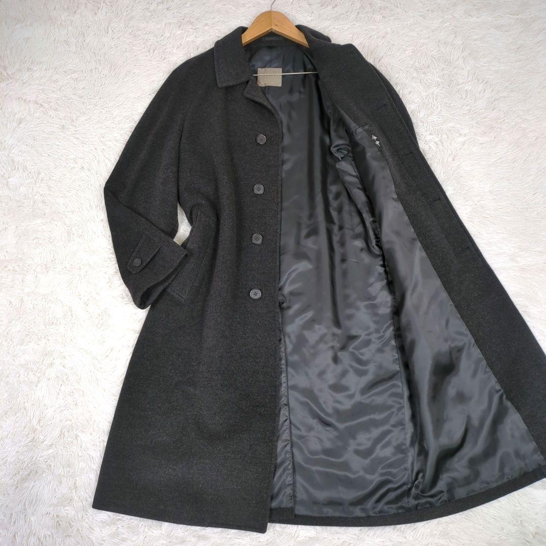 美品【希少サイズ L】サンヨー　カシミヤ混　マキシ丈　ロングコート　比翼ボタン