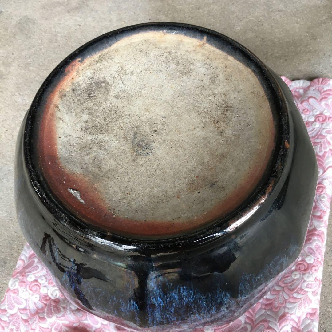 1246 火鉢 金魚鉢 陶器 入れ物 五徳 火挟 弁慶(銅製？) セット