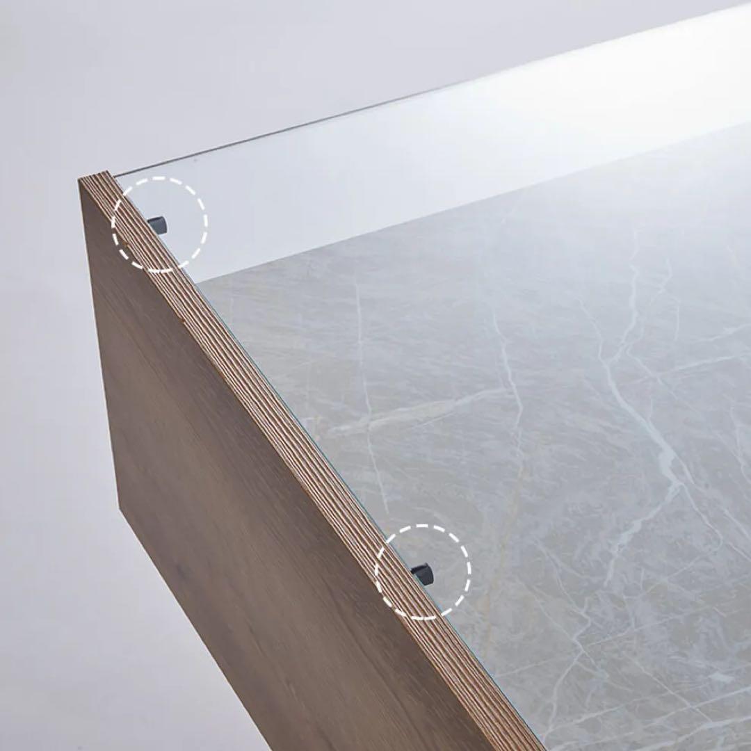 【6月中】lowya 木製センターテーブル ガラス天板 ストーン調 [幅84]