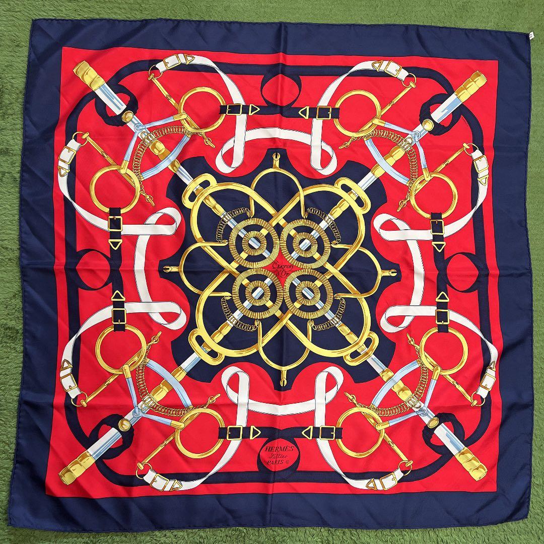 HERMES エルメス 大判スカーフ カレ90 シルクネイビー