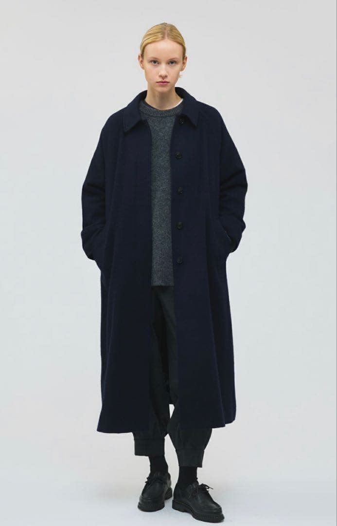 ウール混バルマカーンコート　ロングコート　ミズイロインド