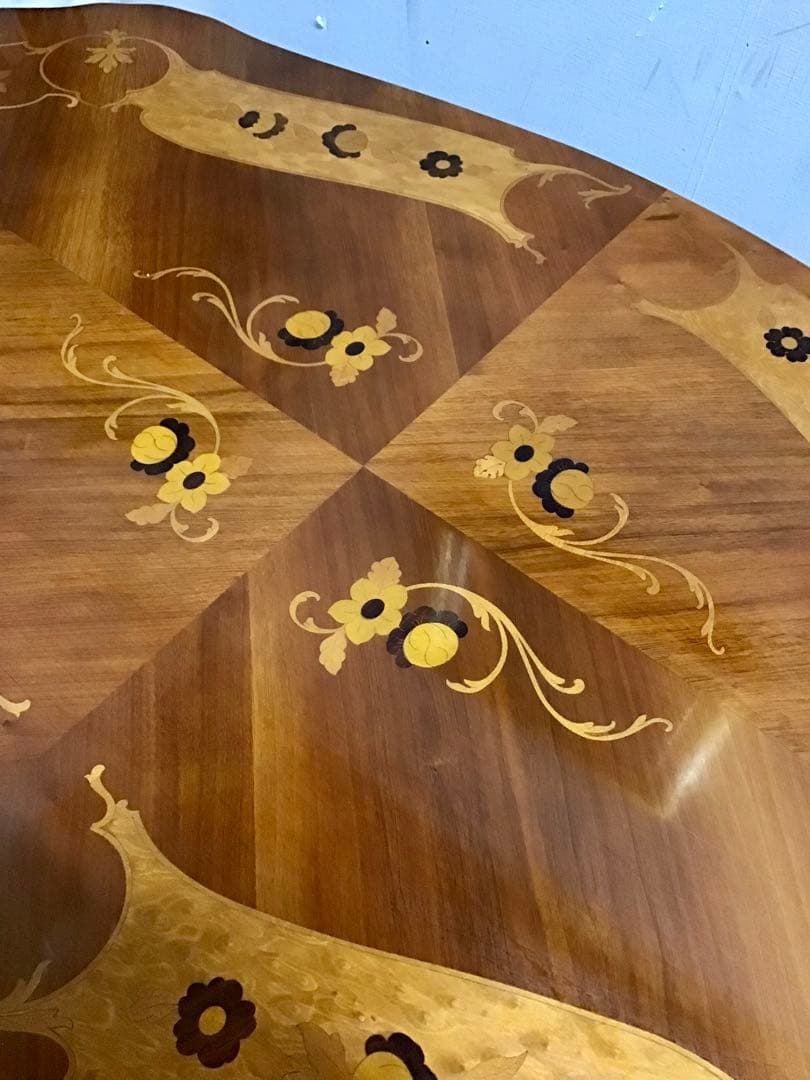 管289☆イタリア製☆アンティーク☆象嵌細工☆センターテーブル☆天板ガラス付き