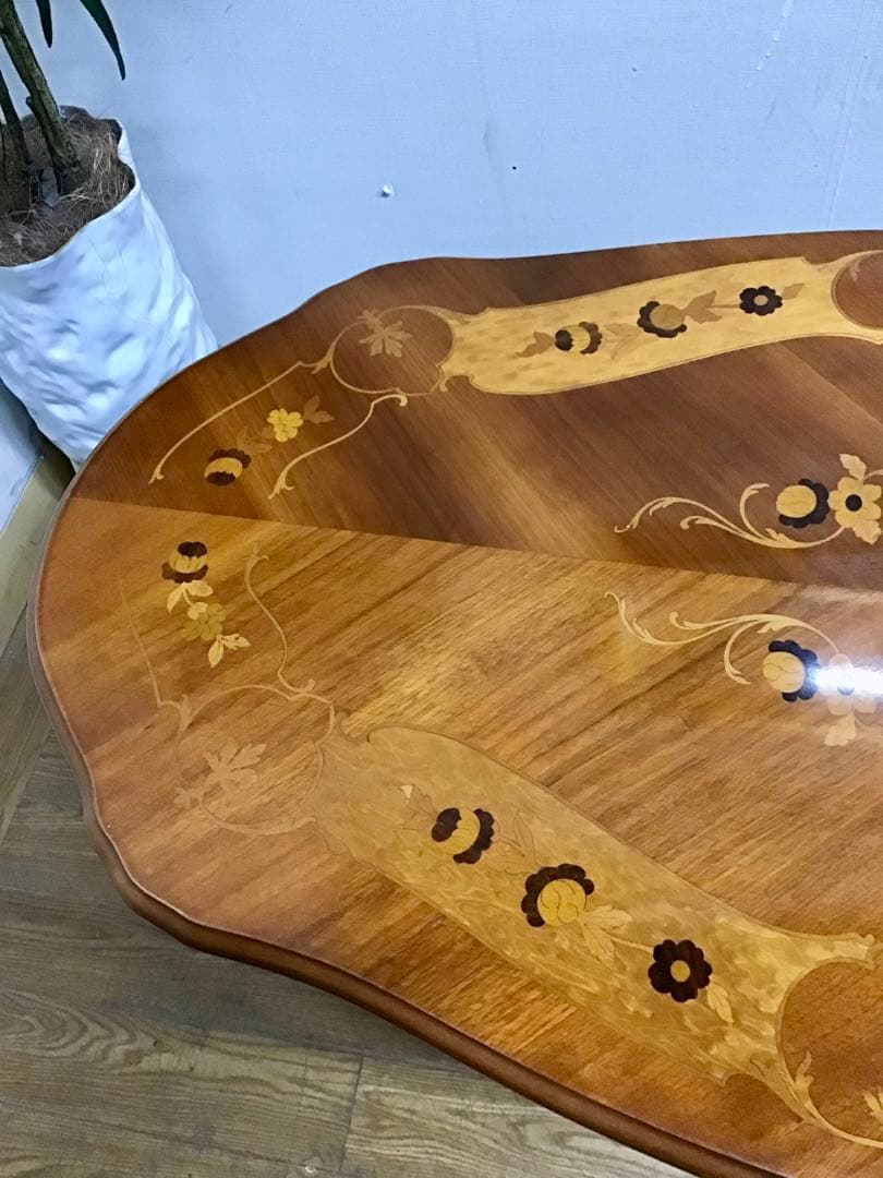 管289☆イタリア製☆アンティーク☆象嵌細工☆センターテーブル☆天板ガラス付き