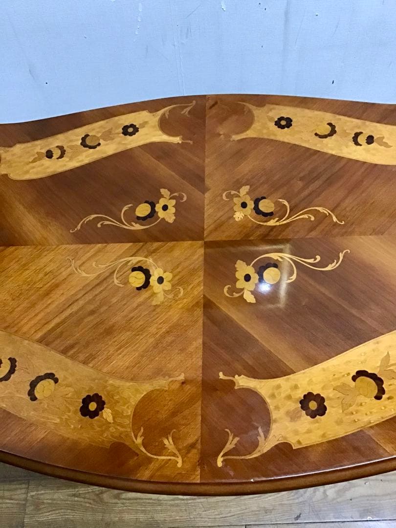 管289☆イタリア製☆アンティーク☆象嵌細工☆センターテーブル☆天板ガラス付き