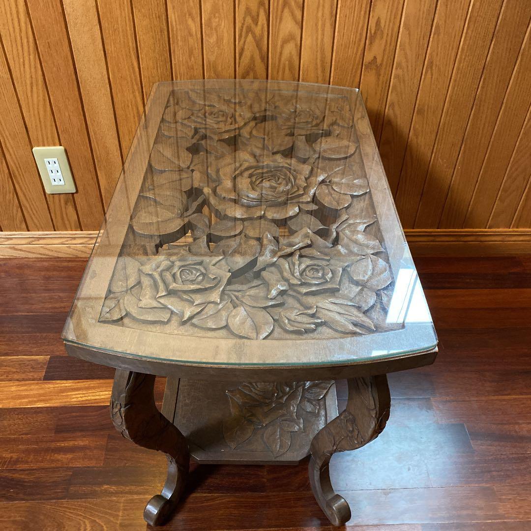 日光彫り、美しい薔薇のサイドテーブル、花台