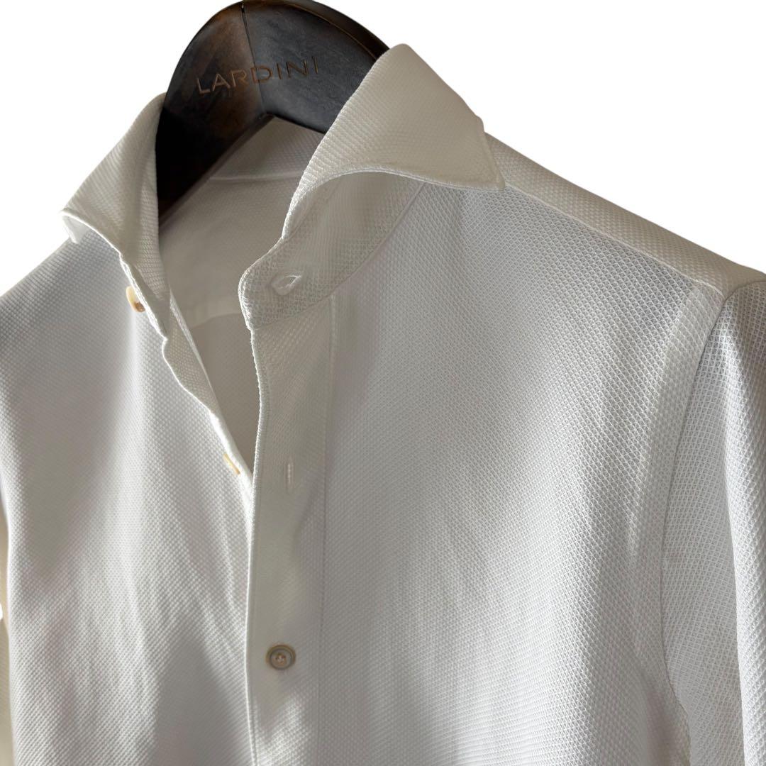 定番/Finamore/コットンワッフルシャツ/ホワイト