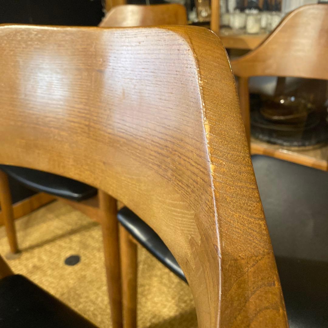 天然木　無垢材　アーム付きダイニングチェア　4脚セット