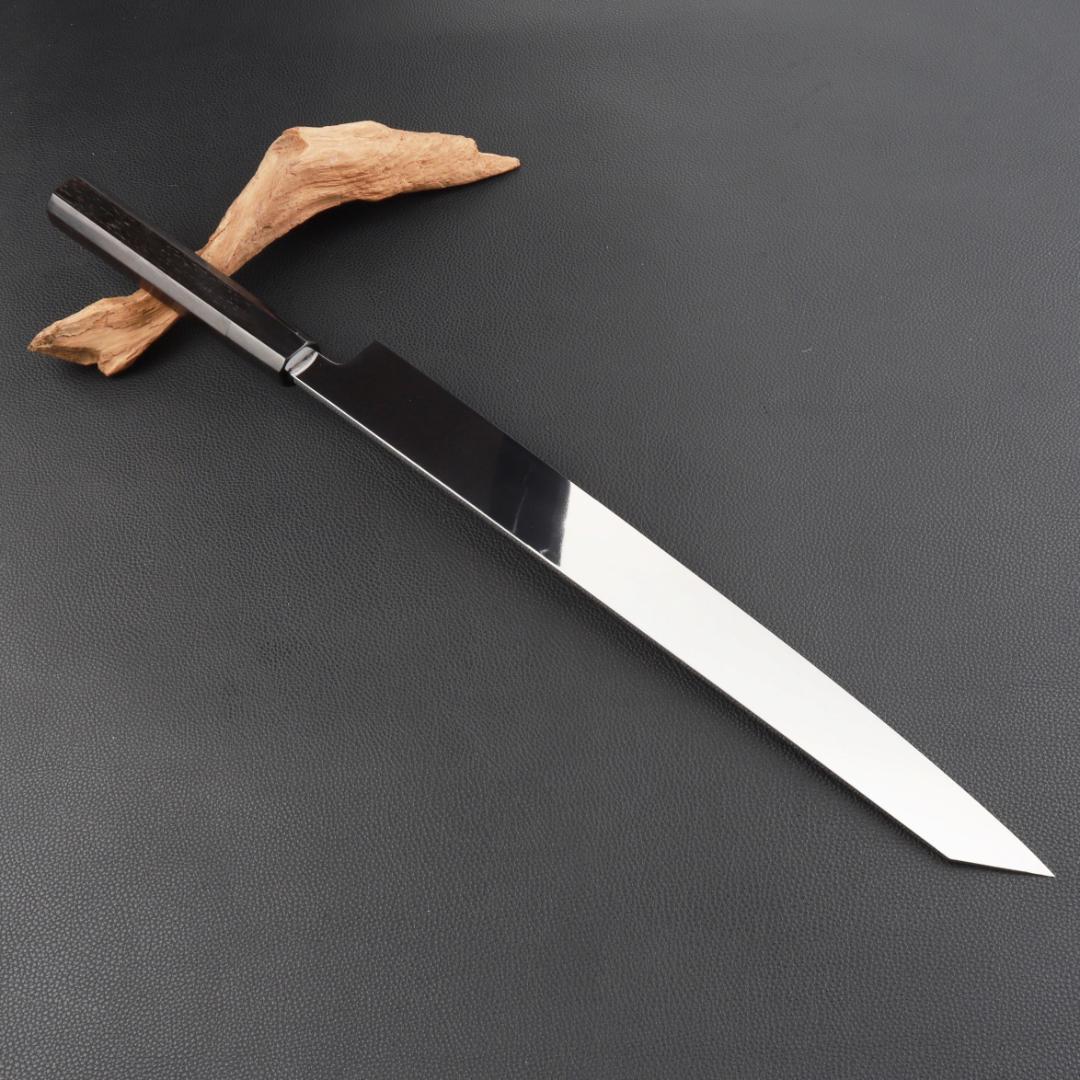 10825切付柳刃包丁 尺三刺身包丁鏡面仕上げ 刃は究極の切れ味黒檀黒水牛八角柄
