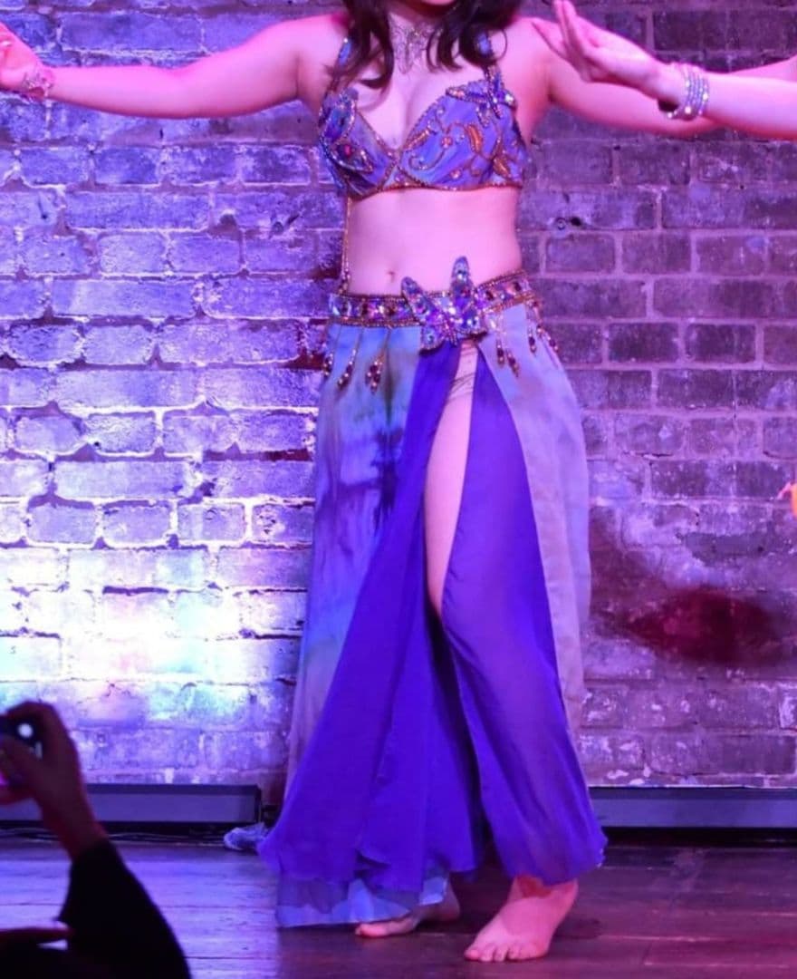 エジプト製 ベリーダンス衣装 パープル バタフライ