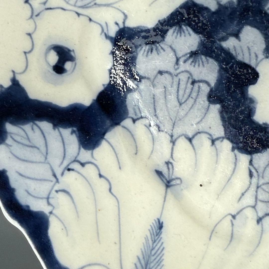 明治時代　アンティーク食器　染付花草文様　変形皿　9枚　古器を楽しむ