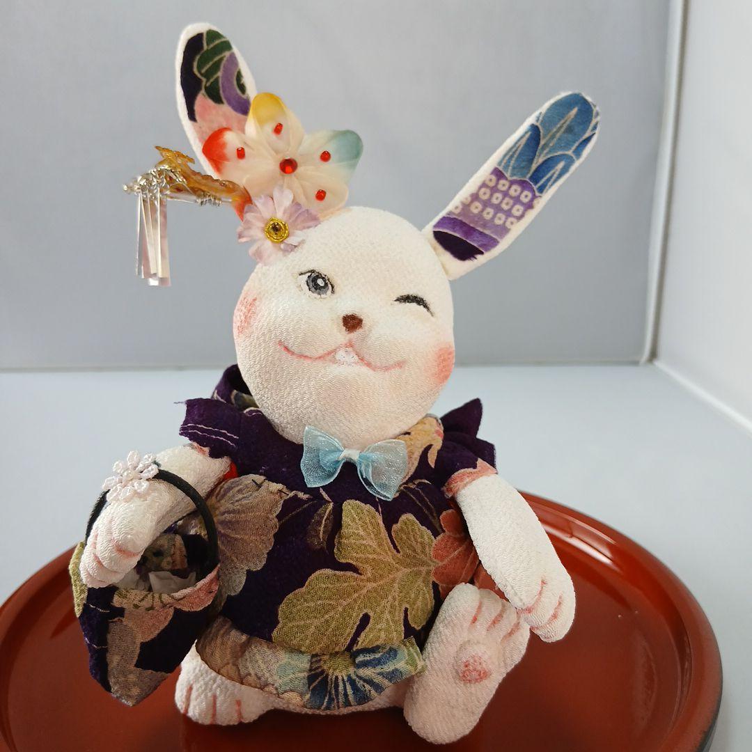 私の手作り/ウインクウサギ/古布ちりめん/かんざしもかわいく