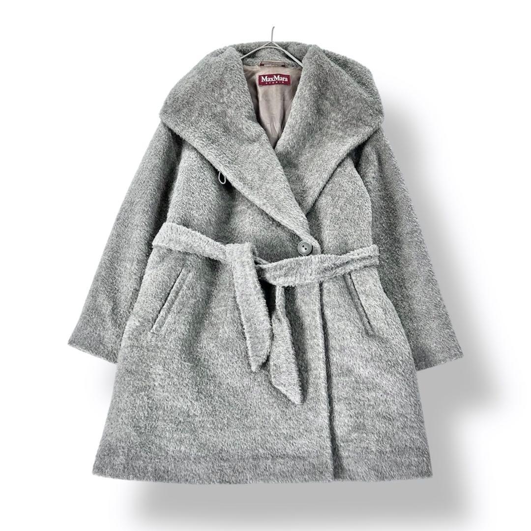 うさぎさまマックスマーラ アルパカシャギー フードベルテッドコート ラップコート